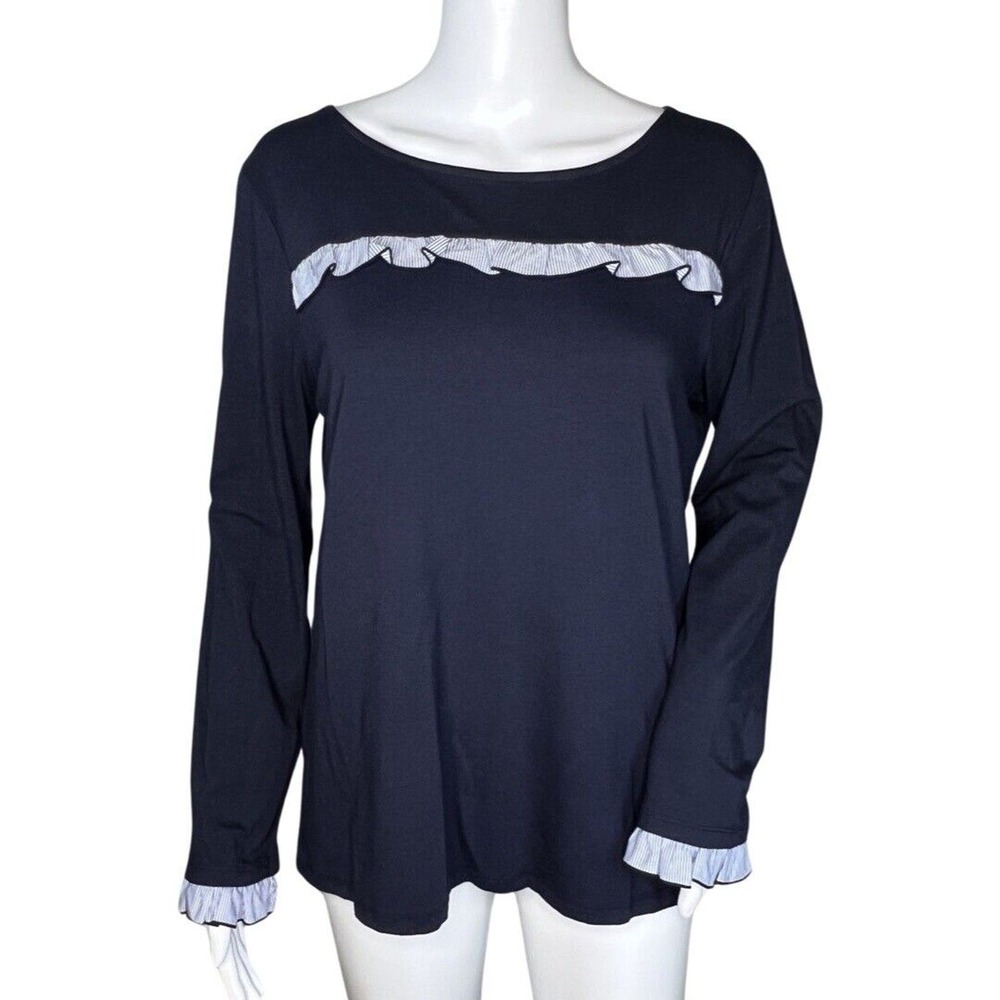 Talbots Shirt Womens Medium Blue White Striped Layered Casual Nautical Preppy